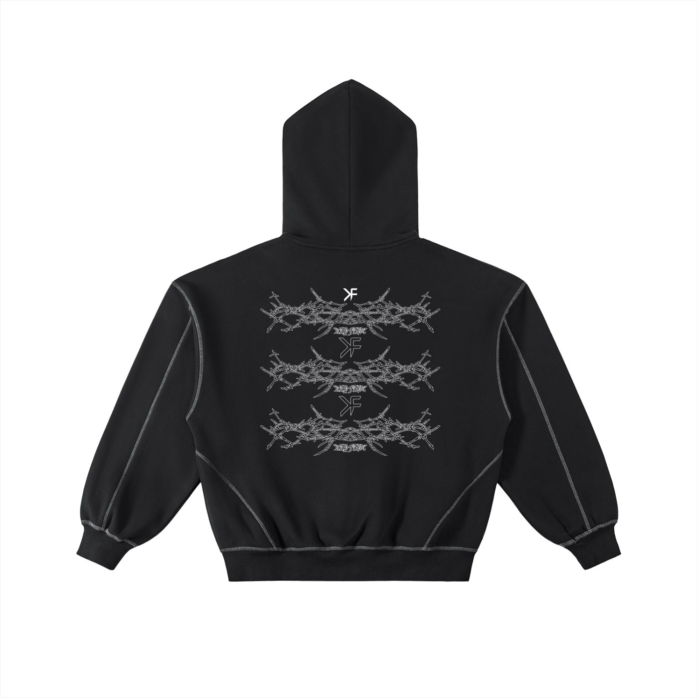 Contrast-Stitched Boxy Fleece Zip Hoodie