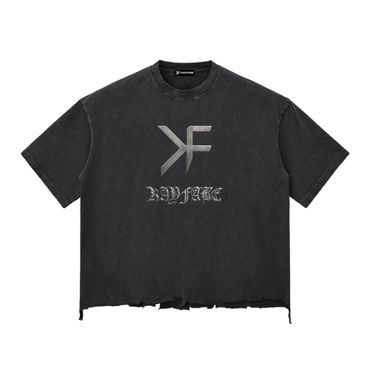 “GOTHIC CHROME” Snow Wash Raw-Hem Boxy T-shirt