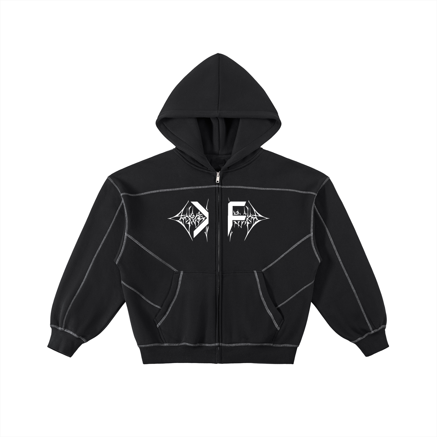 Contrast-Stitched Boxy Fleece Zip Hoodie
