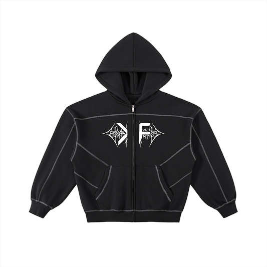 Contrast-Stitched Boxy Fleece Zip Hoodie